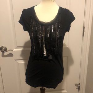 Loft black beads and sparkly T-shirt in size small